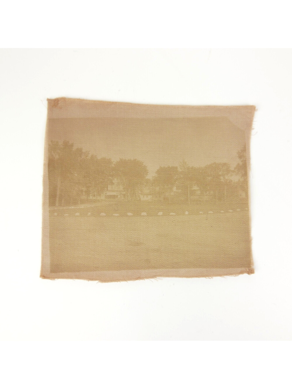 Antique Sepia Photo Printed on Fabric Cloth White Farmhouse Lawn Landscape 1890s